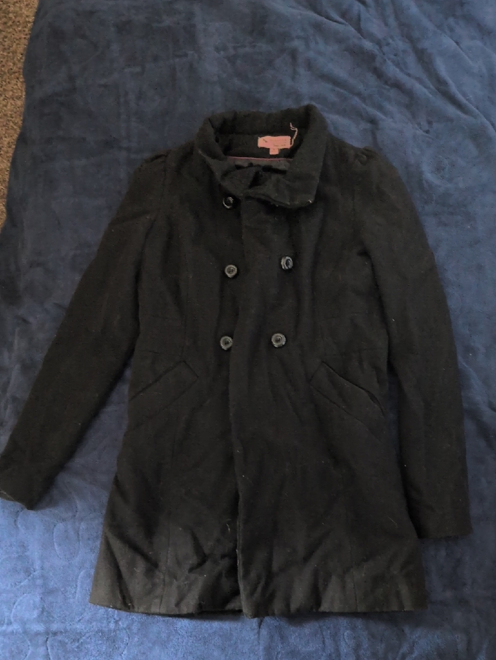 Bershka Black Double-Breasted Pea Coat